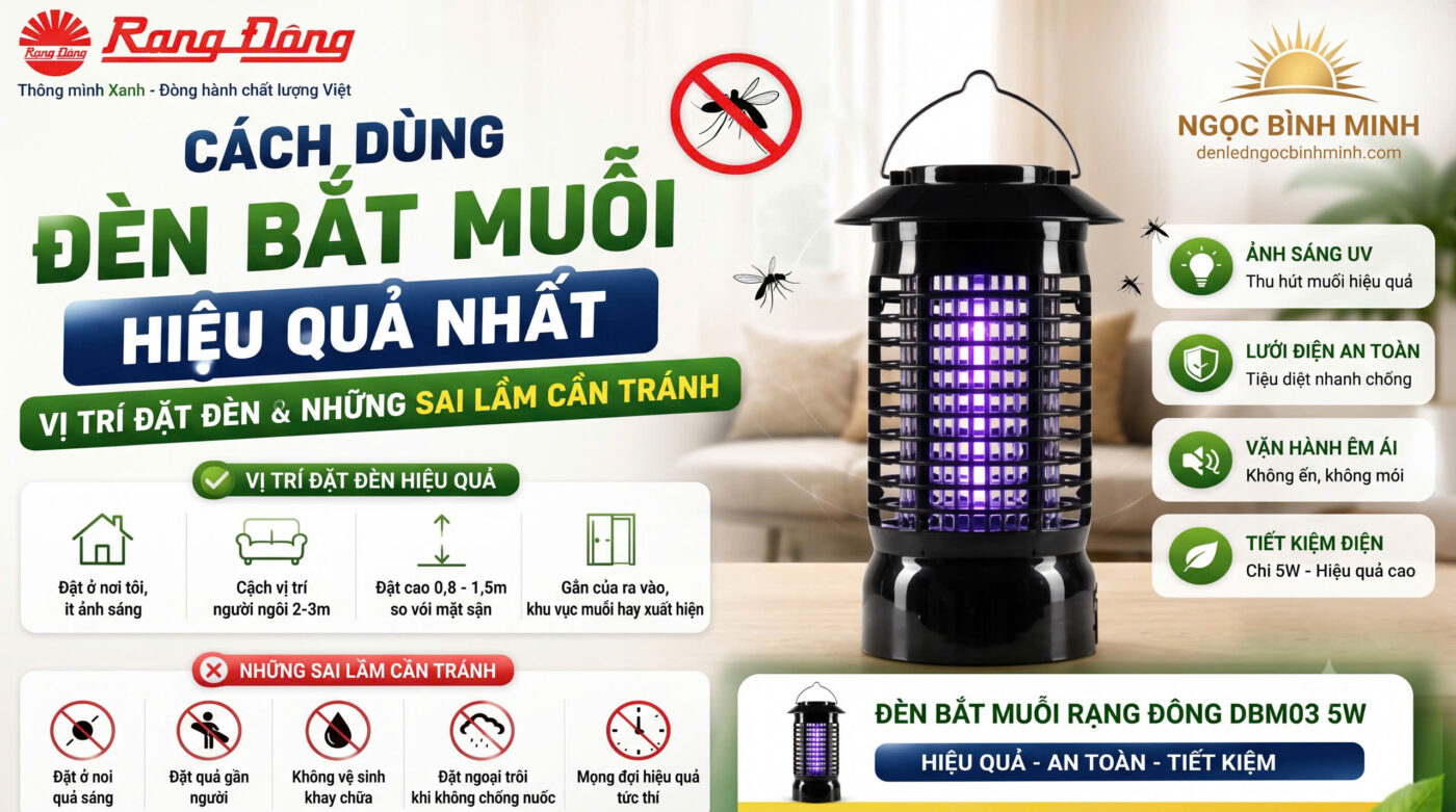 Cách dùng đèn bắt muỗi hiệu quả: Vị trí đặt đèn và những sai lầm cần tránh khi sử dụng đèn bắt muỗi Rạng Đông